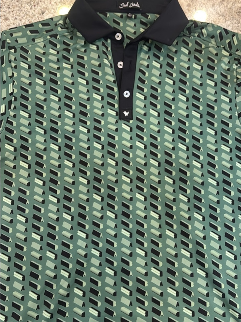 Bad Birdie Men's Mint and Black Geometric Polo